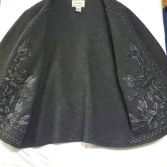 Linea by Louis Dell'olio Embroidered Open Fron Wool Grey Cardigan Jacket, Size M - Picture 6 of 7